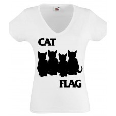 BLACK FLAG CAT FLAG Бяла Дамска тениска BLACK FLAG CAT FLAG Бяла Дамска тениска